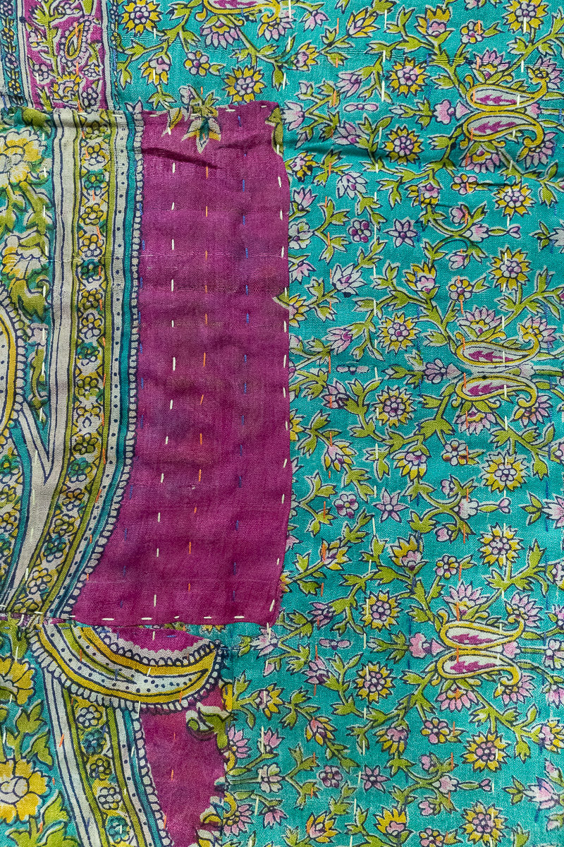 Poppy Silk Blend Kantha Throw