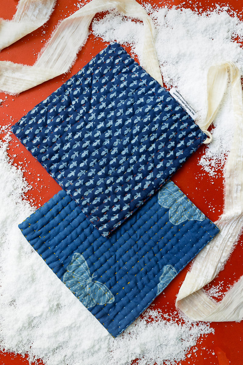 Blockprint Trivet/Potholder Gift Set - Indigo