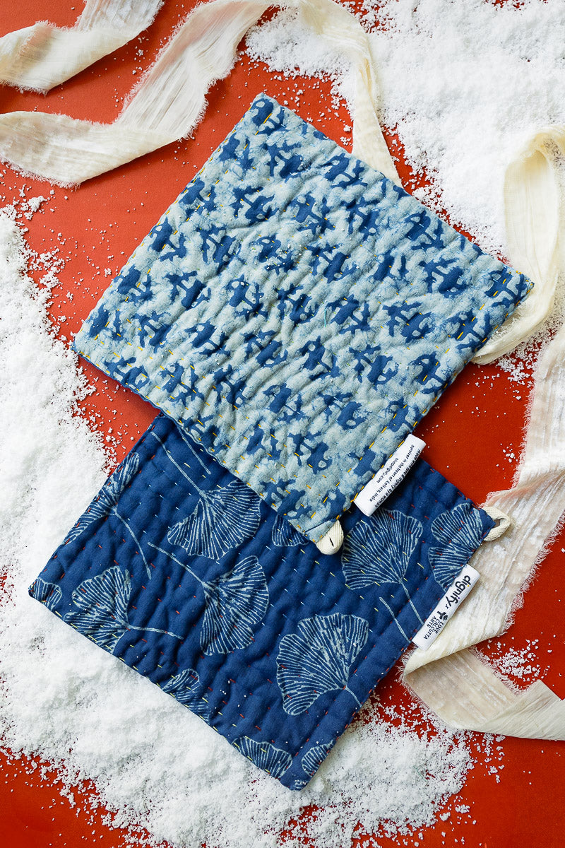 Blockprint Trivet/Potholder Gift Set - Indigo