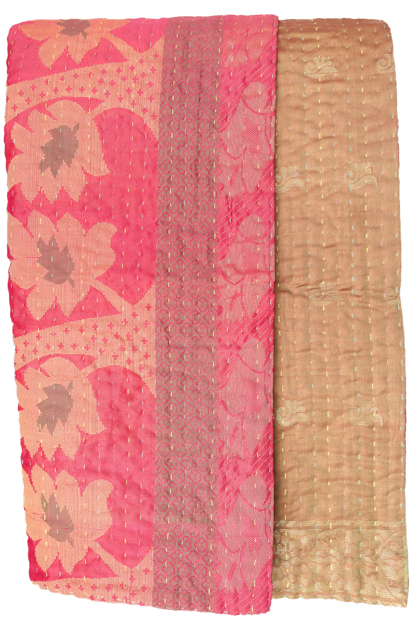 Rare Silk Blend Kantha Throw Blanket