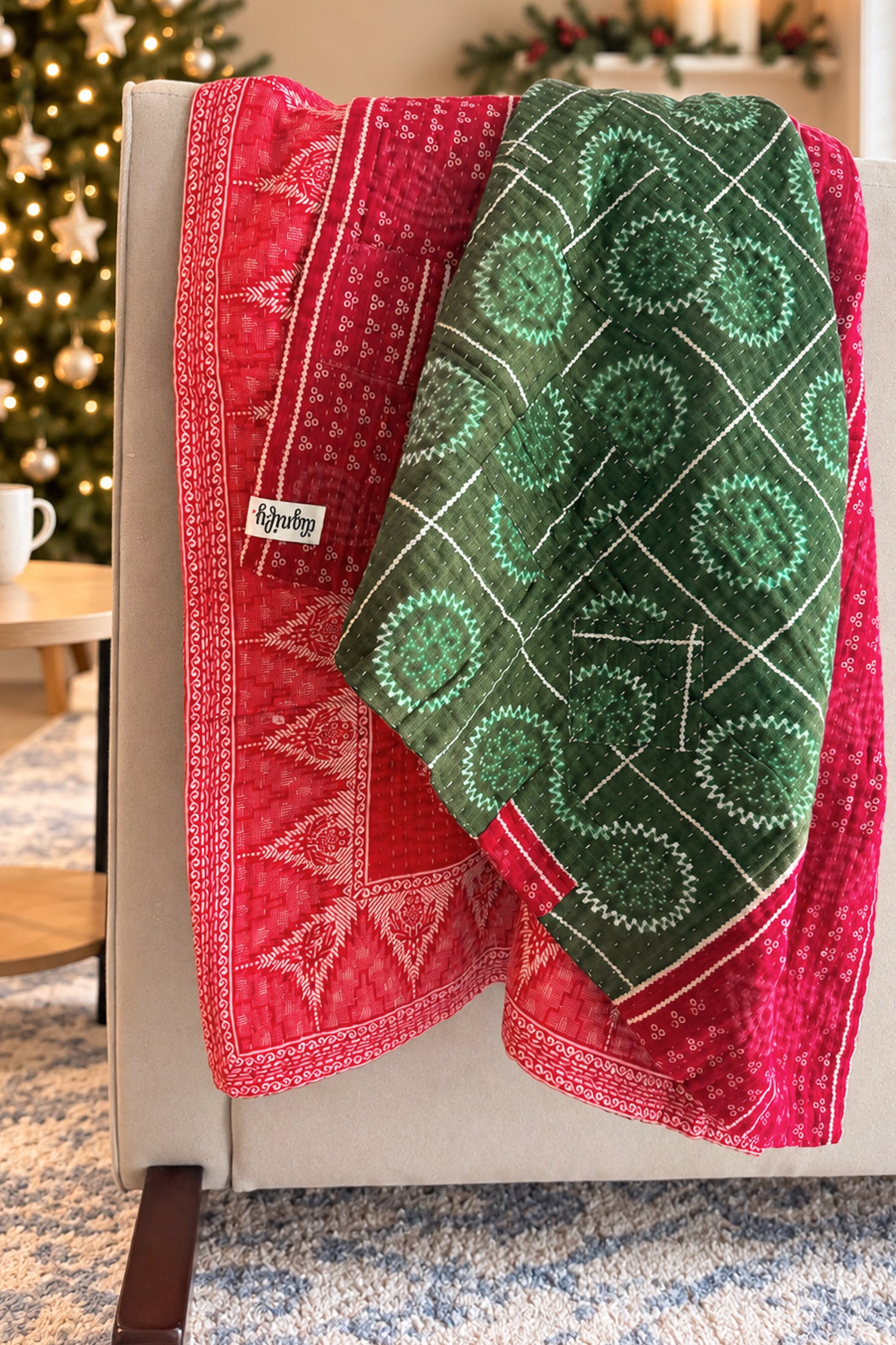 Rejoice Holiday Kantha Blanket