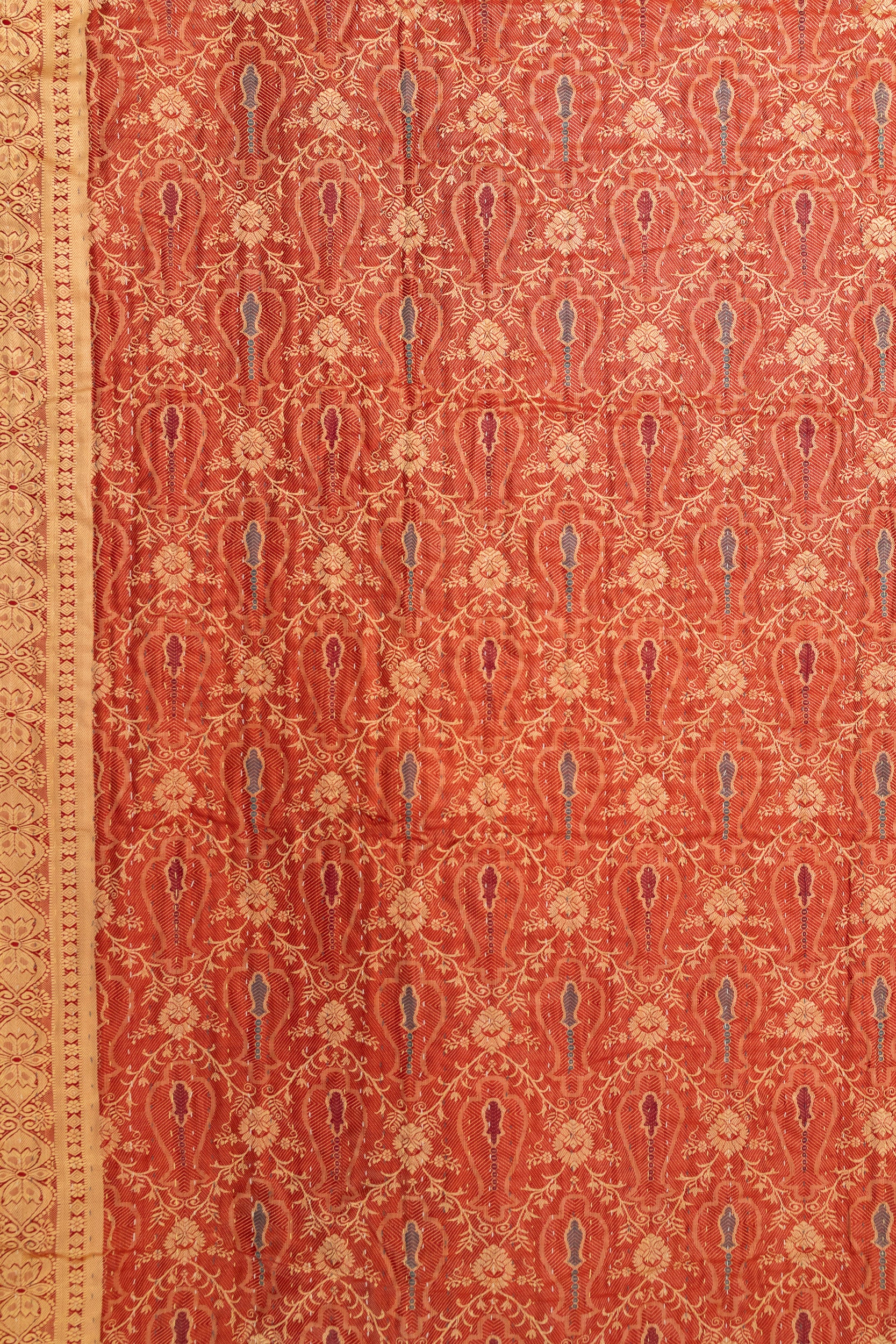 Saffron Silk Blend Kantha Throw