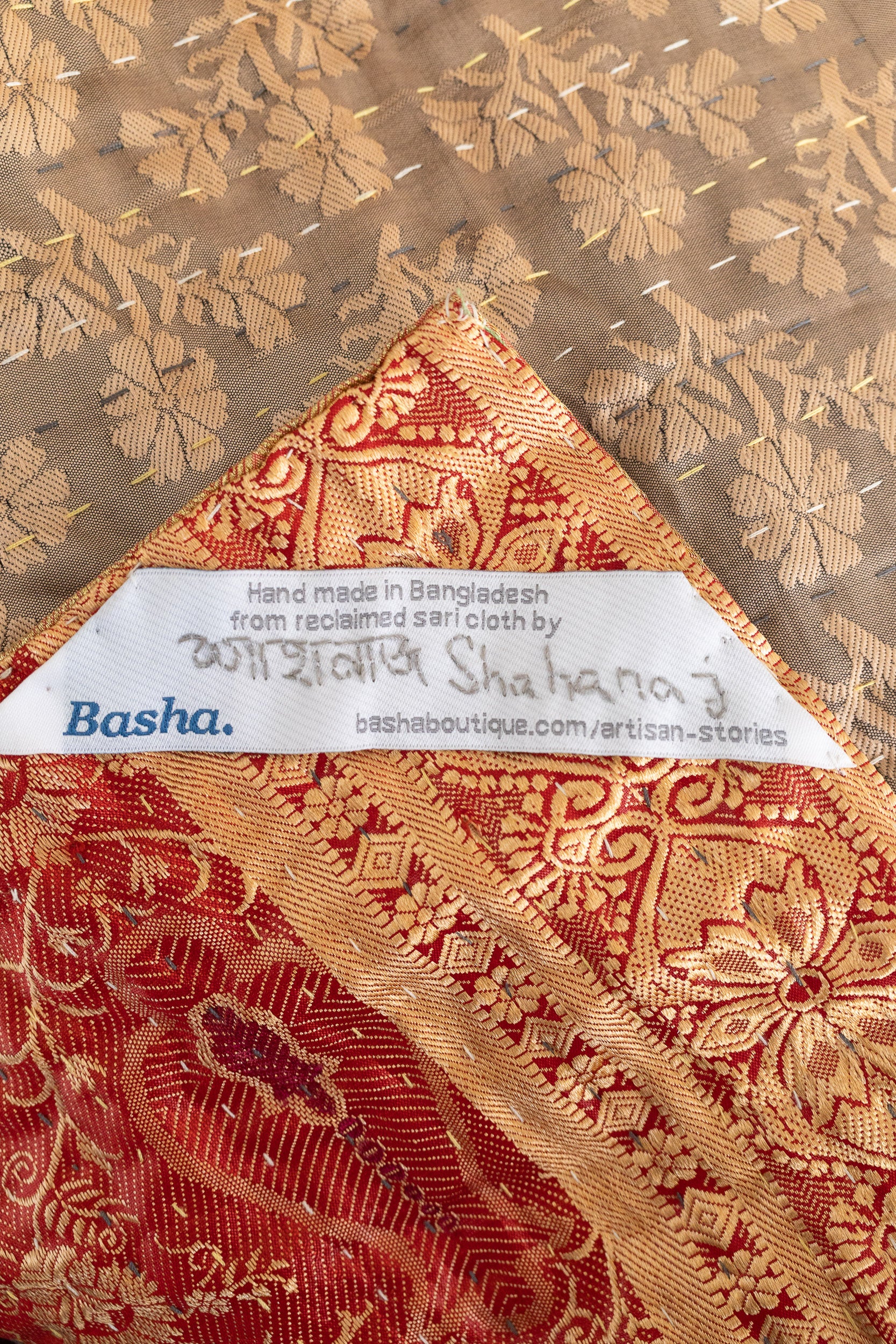 Saffron Silk Blend Kantha Throw