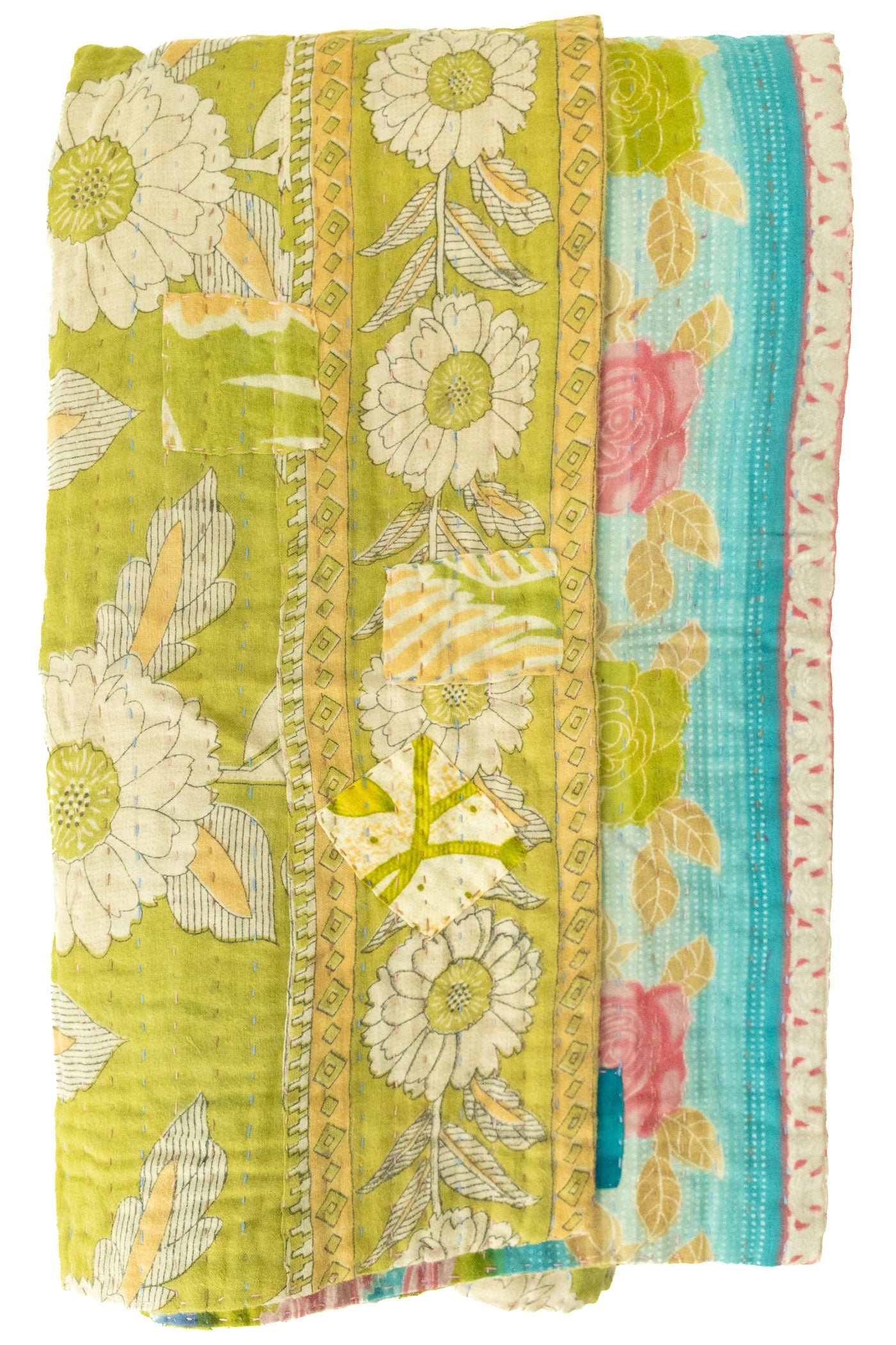 Sage Kantha Throw Blanket