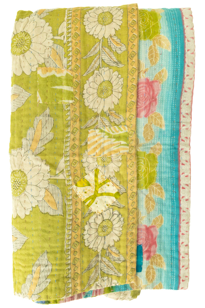 Sage Kantha Throw Blanket