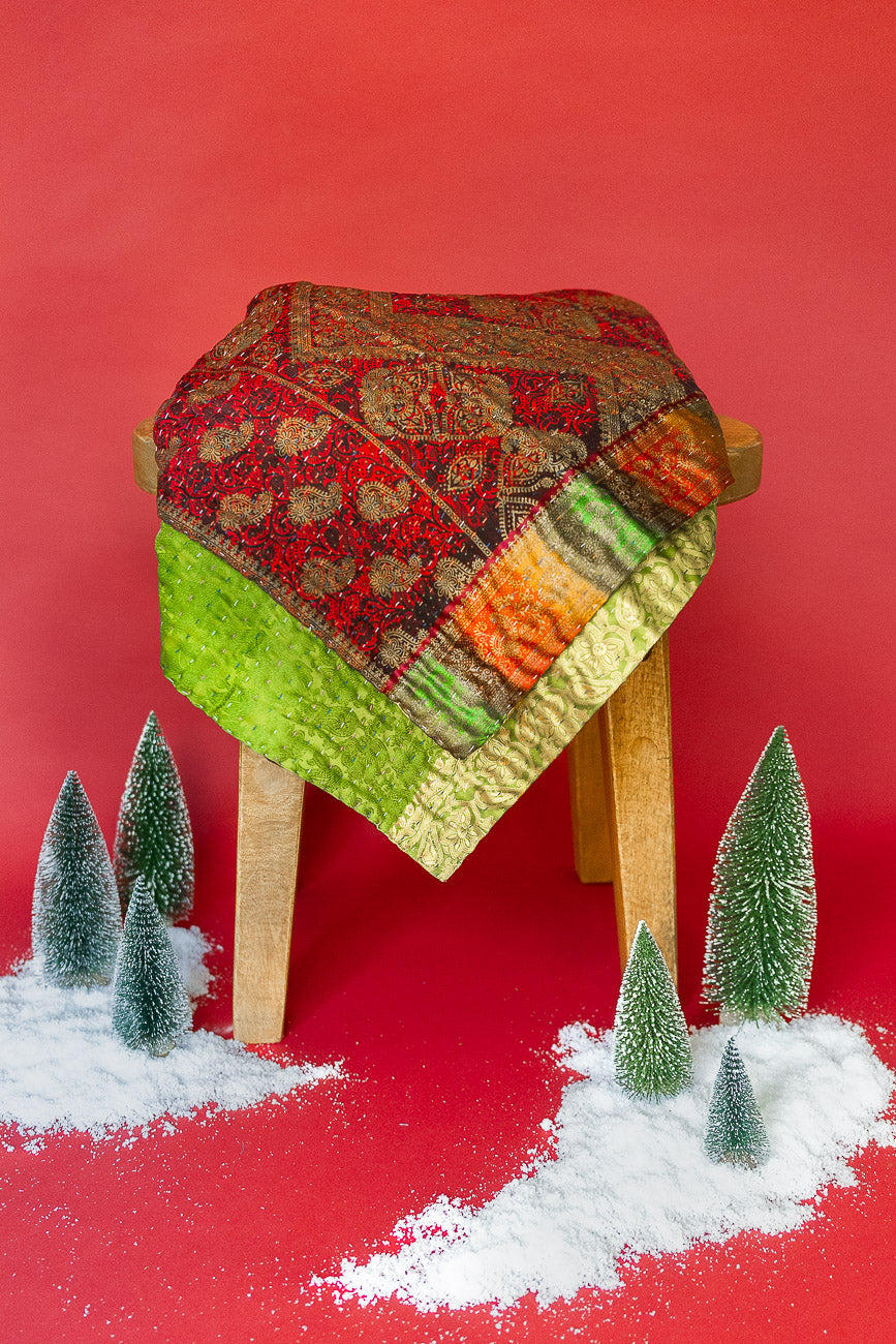 Kantha Silk Throw Blanket