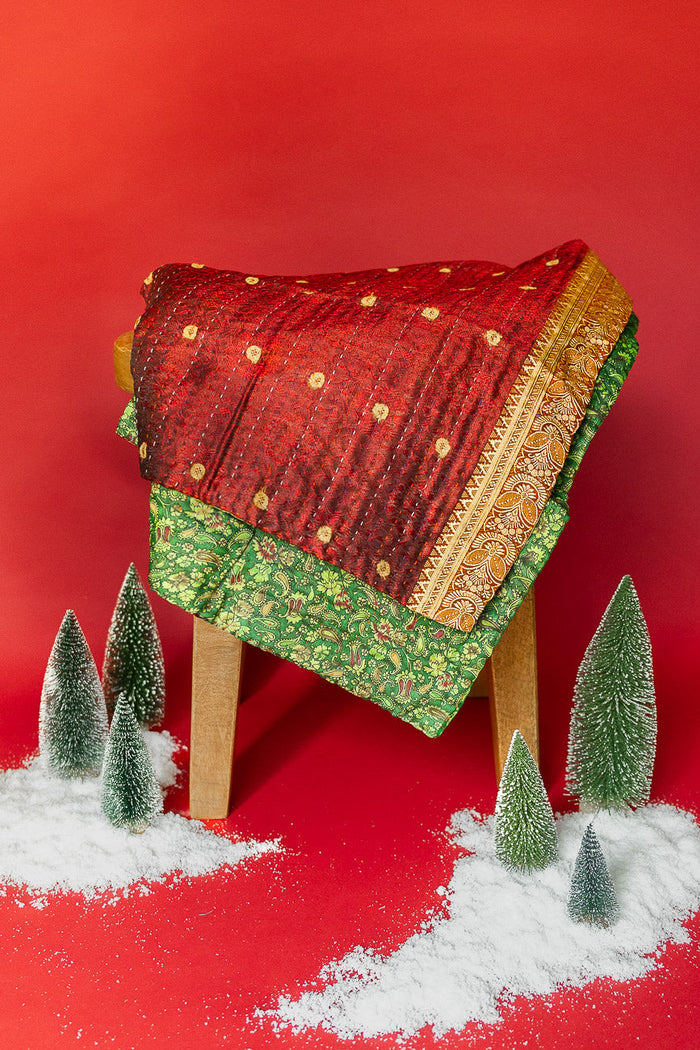 Kantha Silk Throw Blanket