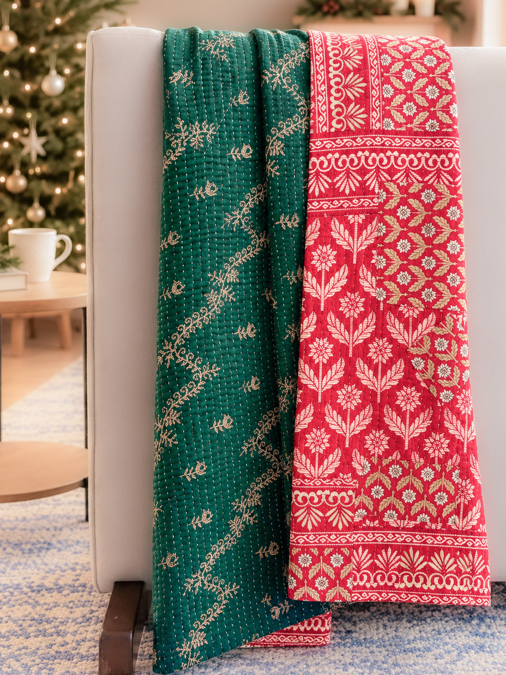 Snowberry Holiday Kantha Blanket