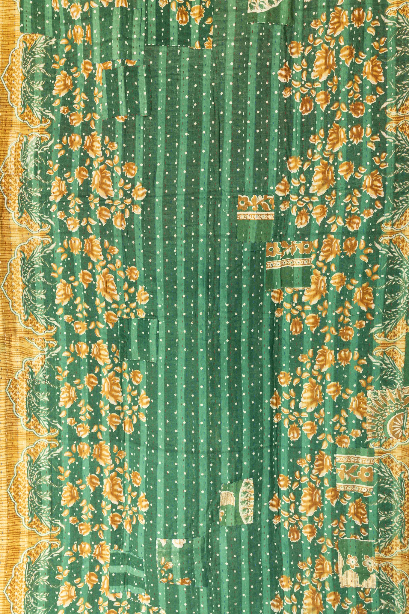 Spring Kantha Throw Blanket