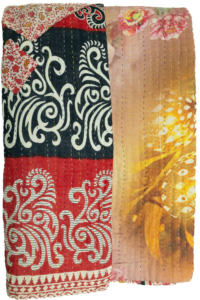 Kantha Large Throw Blanket