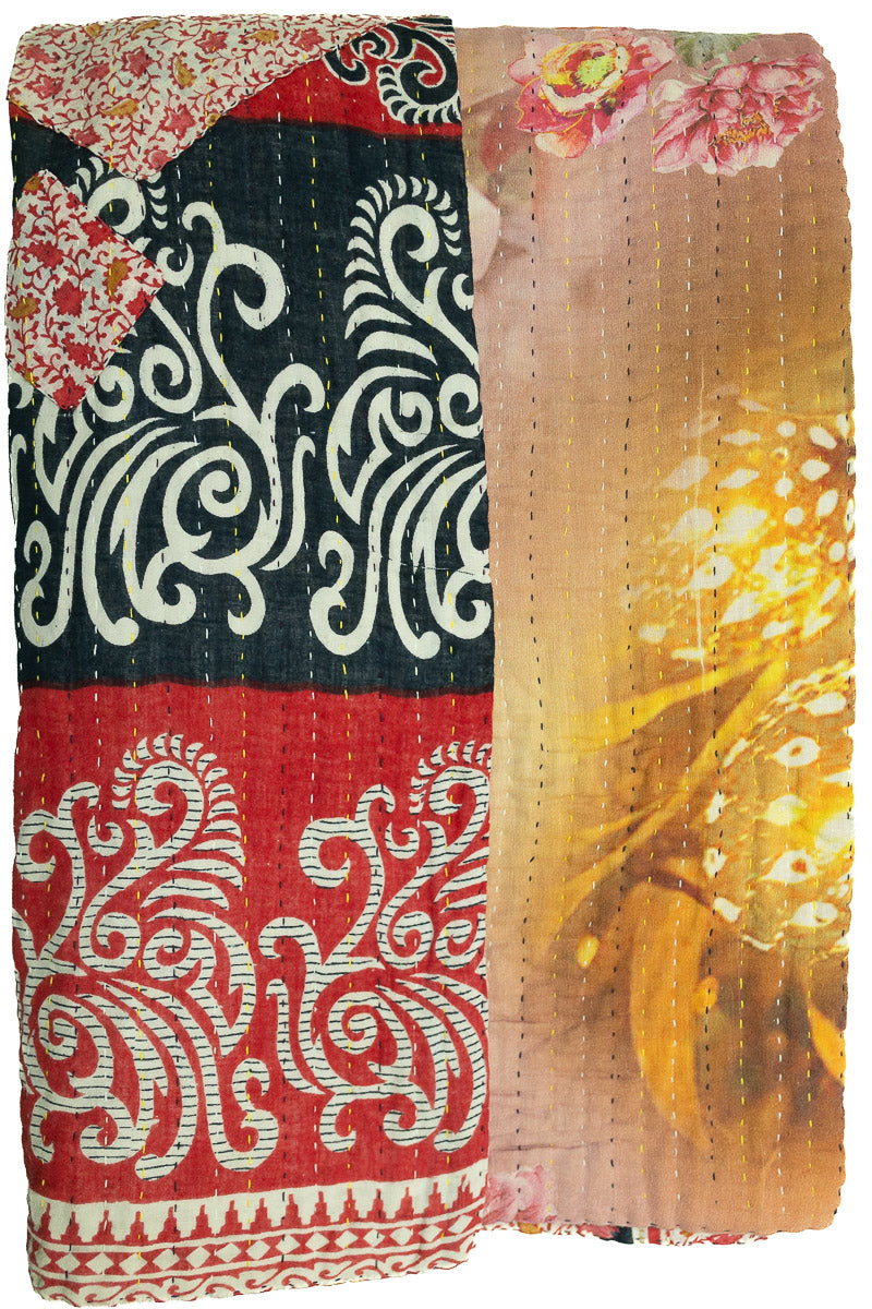 Kantha Large Throw Blanket