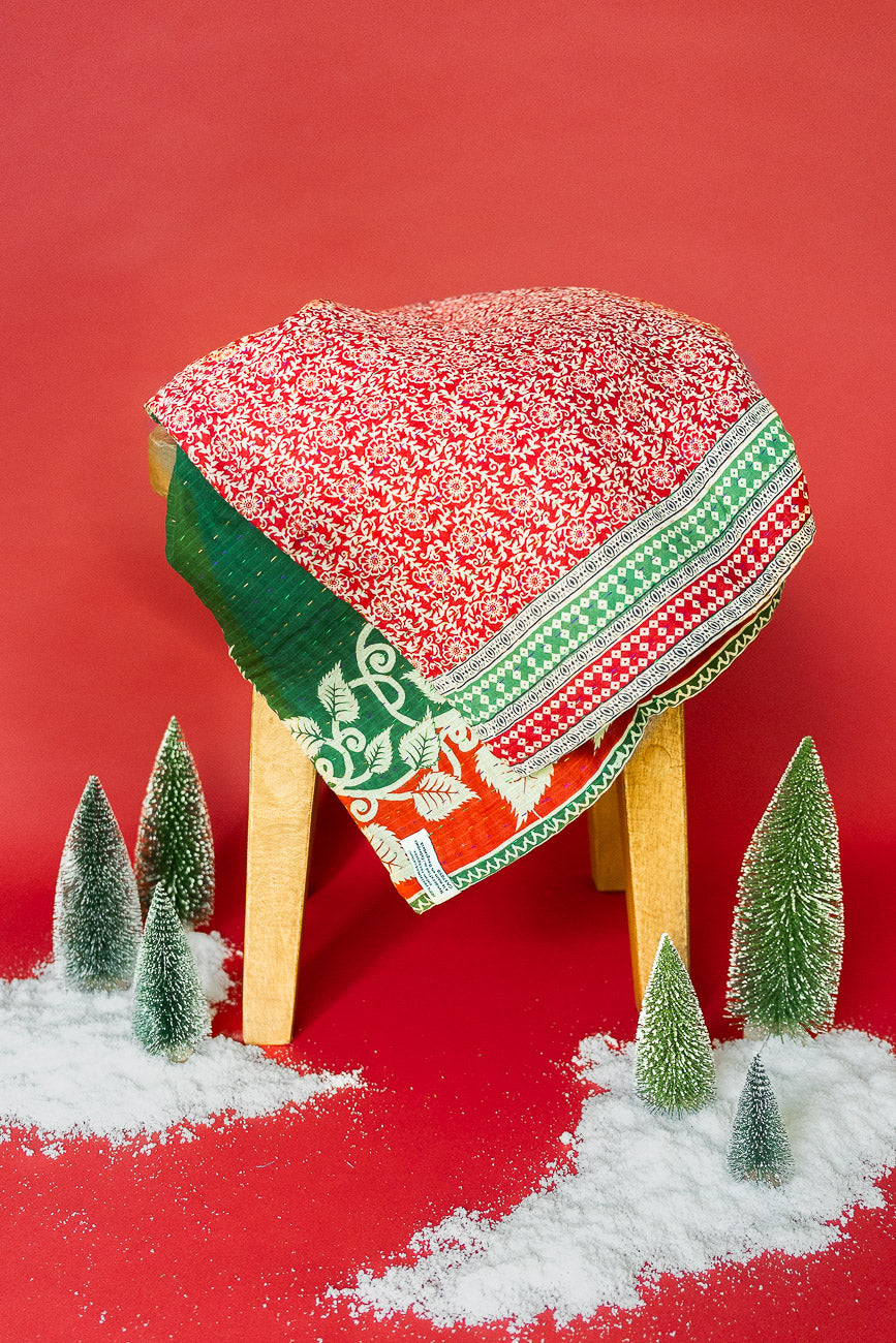 Tinsel Kantha Christmas Throw