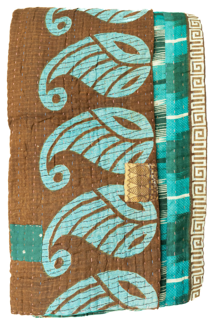 Turquoise Kantha Throw Blanket