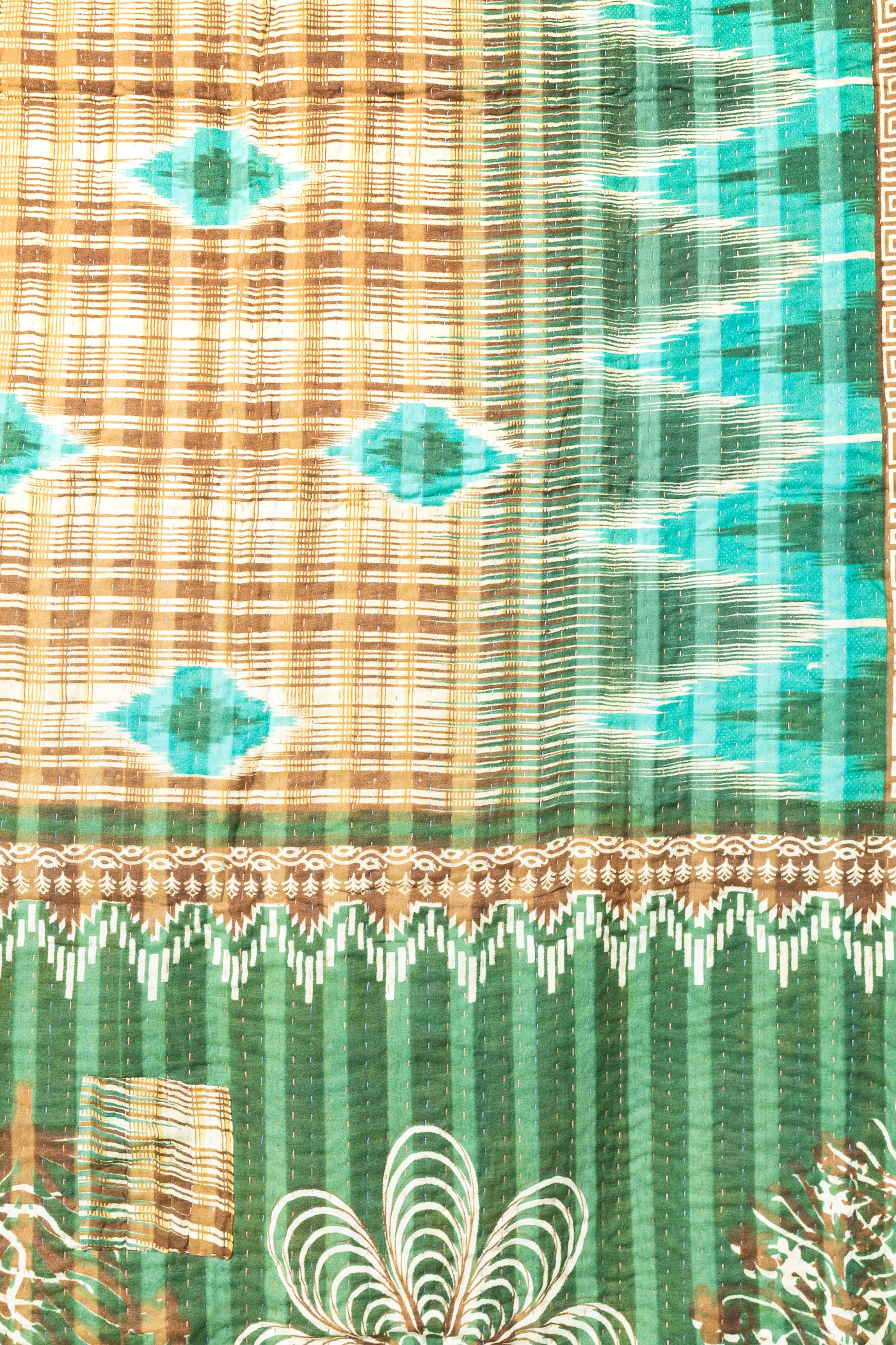 Turquoise Kantha Throw Blanket