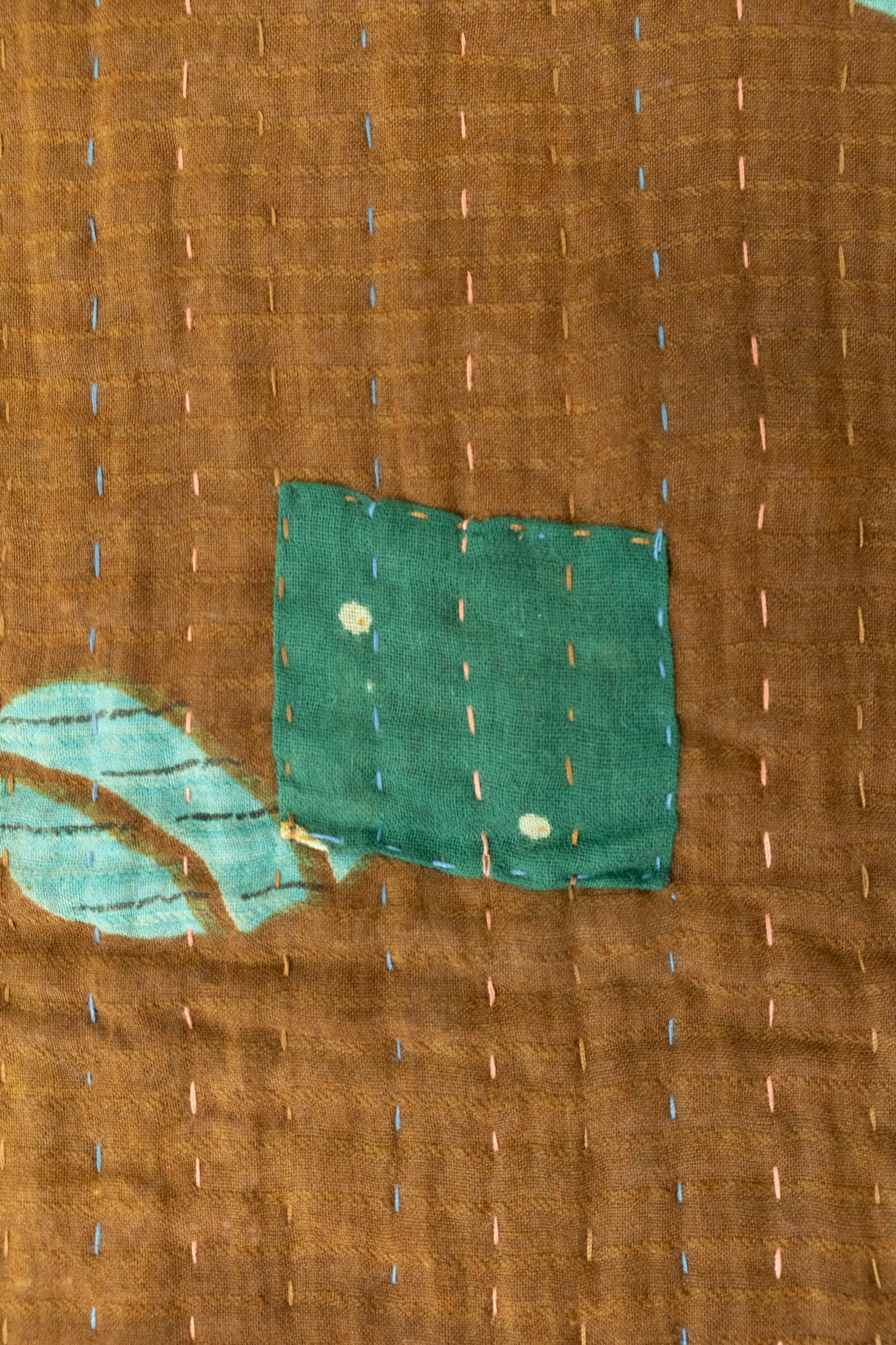 Turquoise Kantha Throw Blanket