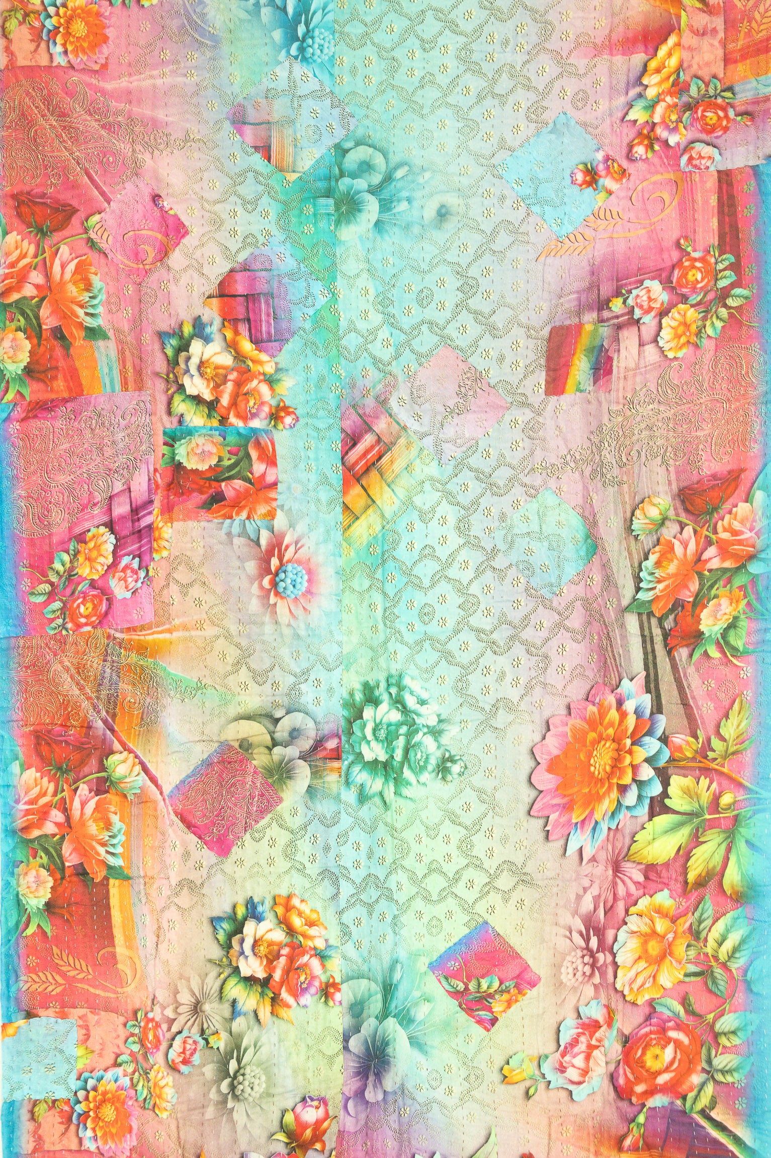 Turquoise Kantha Throw
