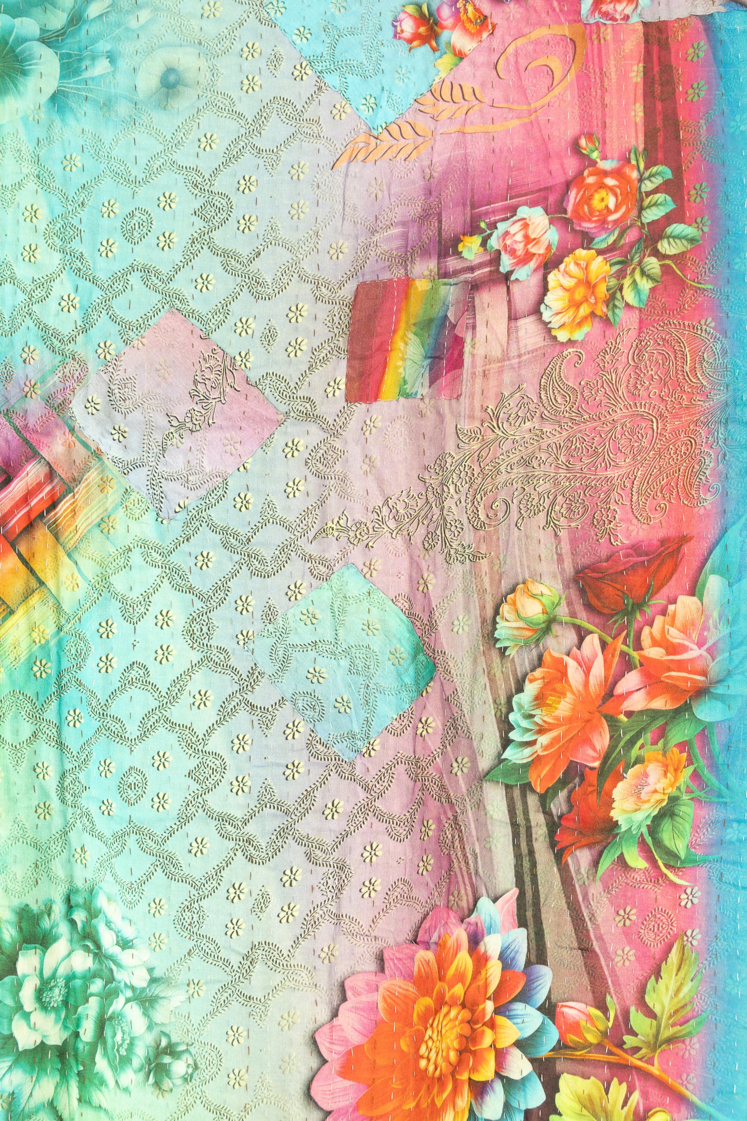 Turquoise Kantha Throw