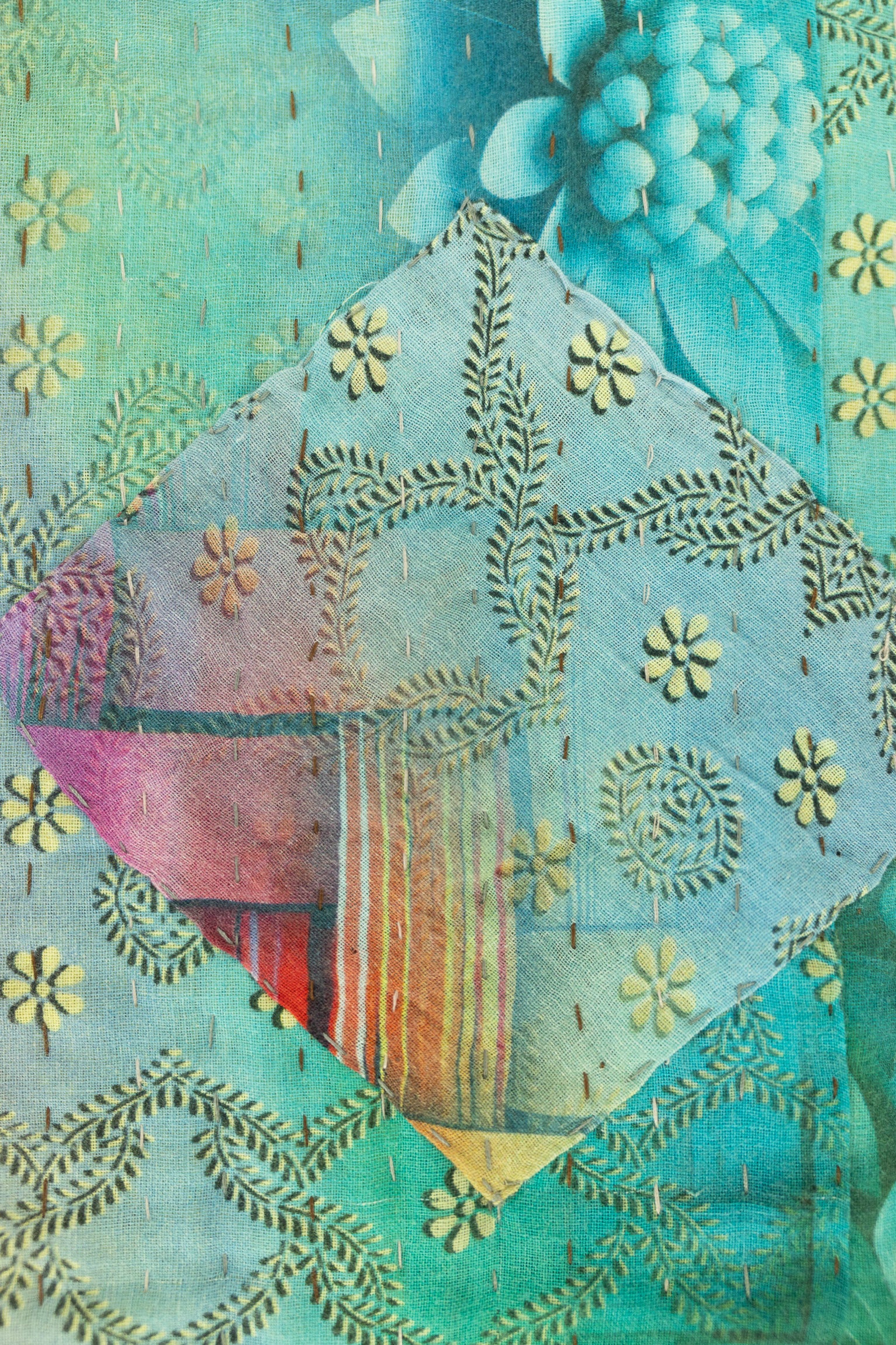 Turquoise Kantha Throw