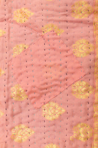 Turquoise Silk Blend Kantha Throw Blanket