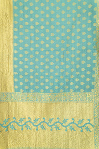 Turquoise Silk Blend Kantha Throw Blanket
