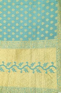 Turquoise Silk Blend Kantha Throw Blanket