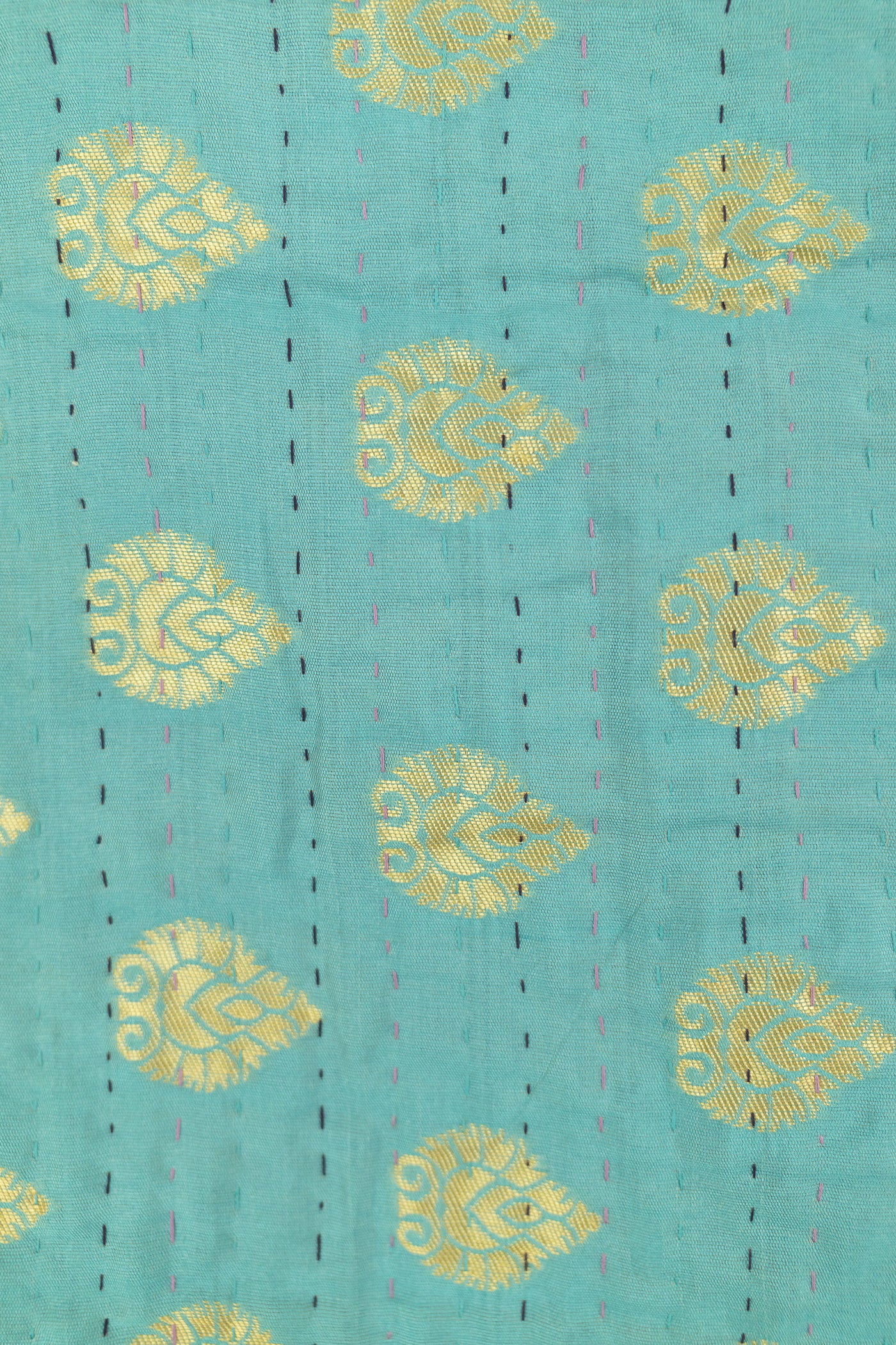 Turquoise Silk Blend Kantha Throw Blanket