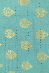 Turquoise Silk Blend Kantha Throw Blanket
