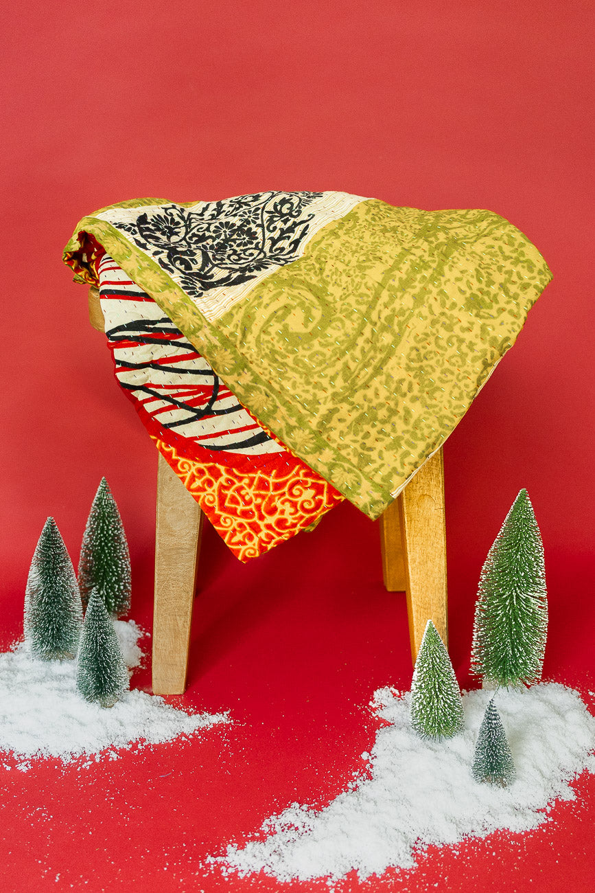 Turtle Dove Kantha Christmas Throw