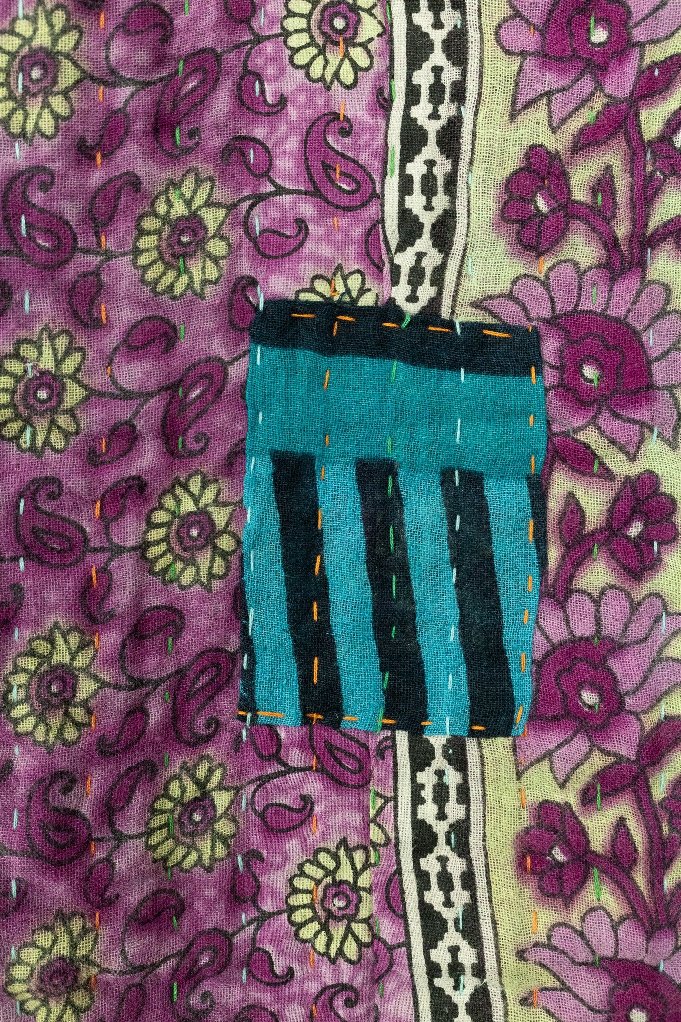 Violet Kantha Throw Blanket