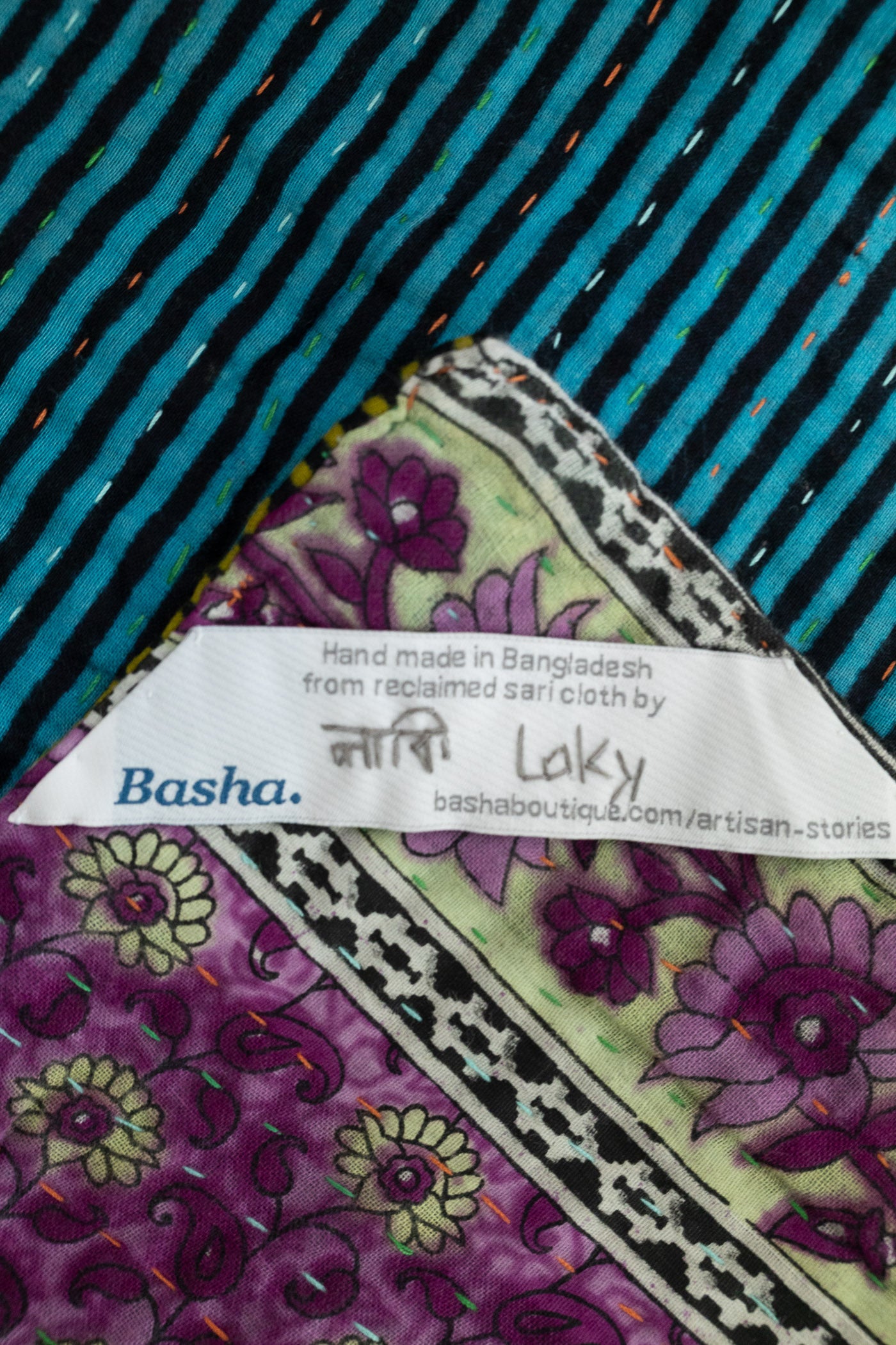 Violet Kantha Throw Blanket