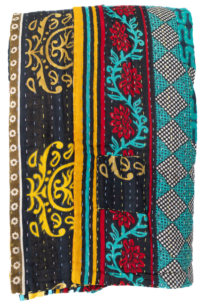 Kantha Large Throw Blanket