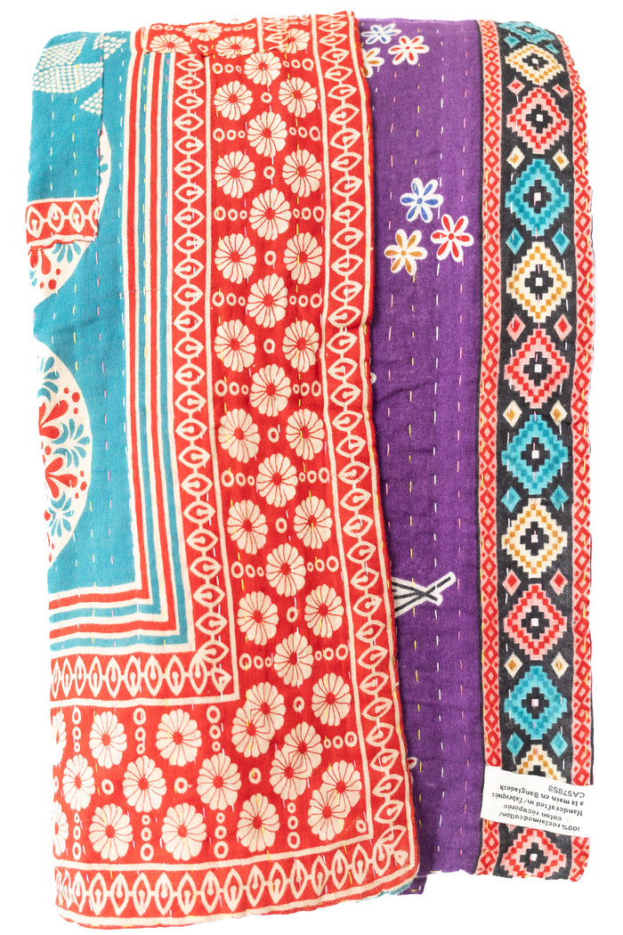 Kantha Large Throw Blanket