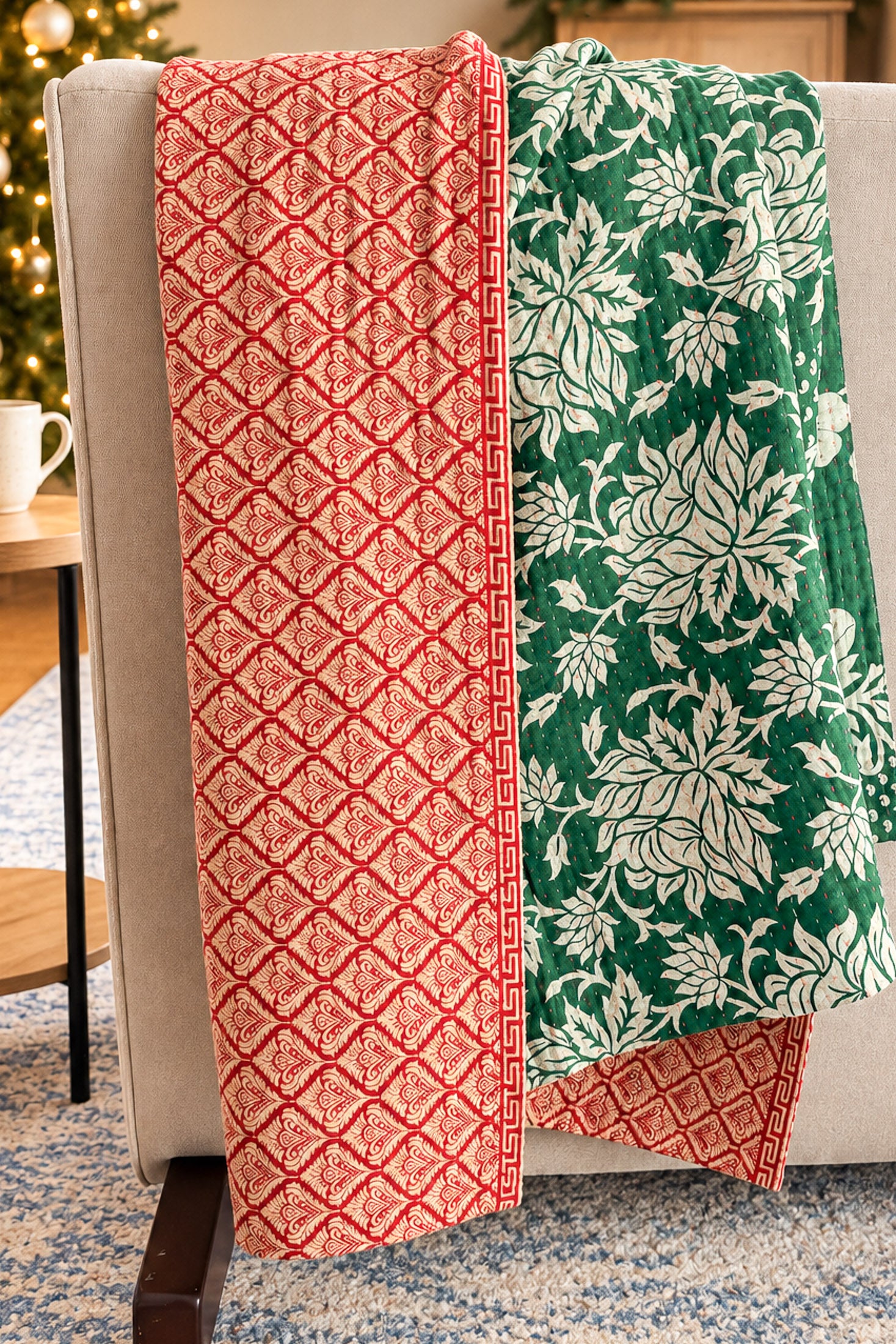 Winterberry Holiday Kantha Blanket