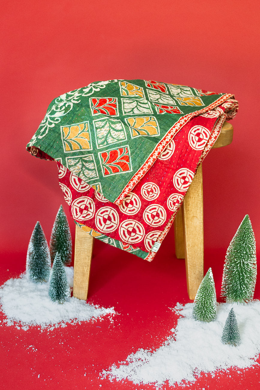 Wintergreen Kantha Christmas Throw