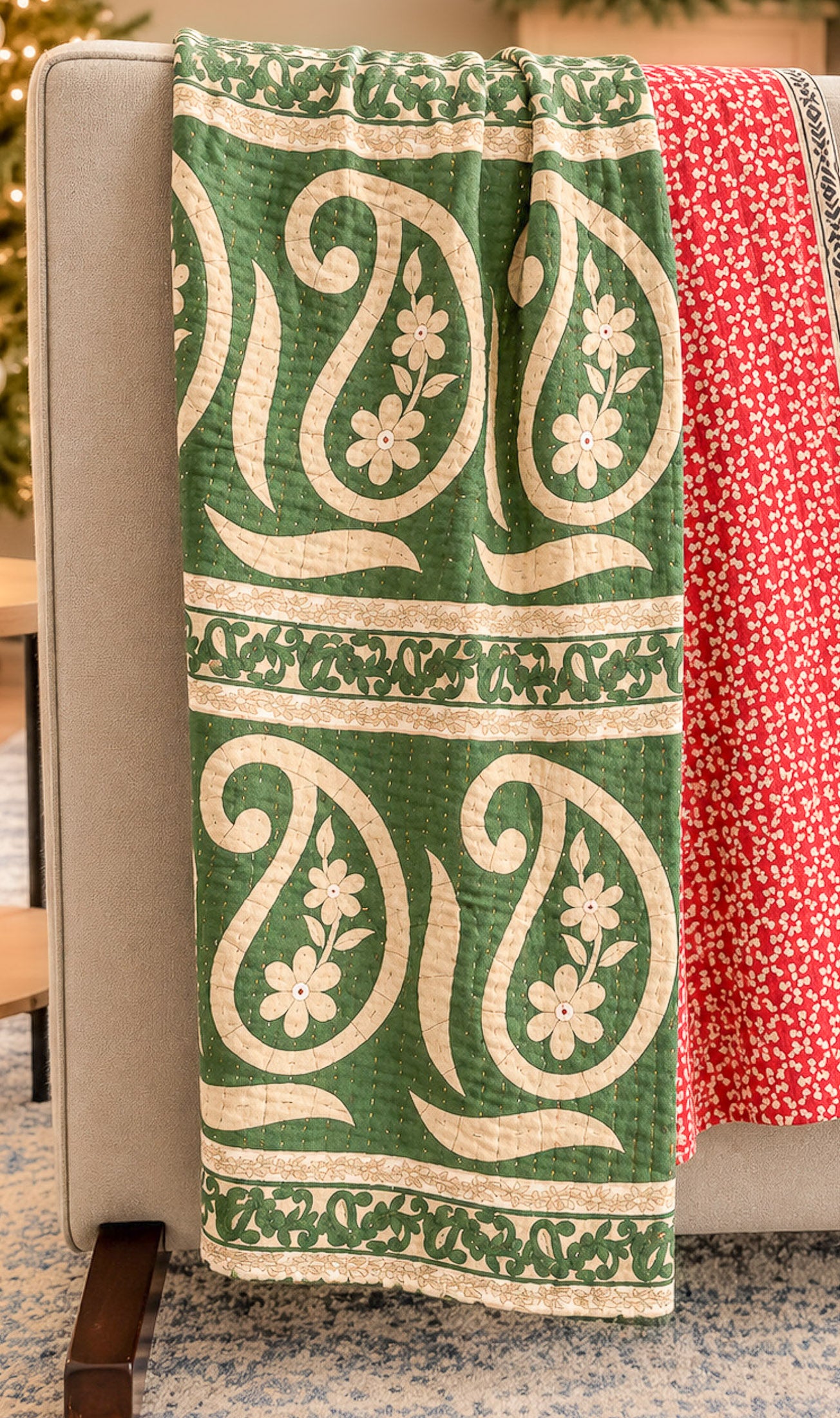 Yuletide Holiday Kantha Blanket