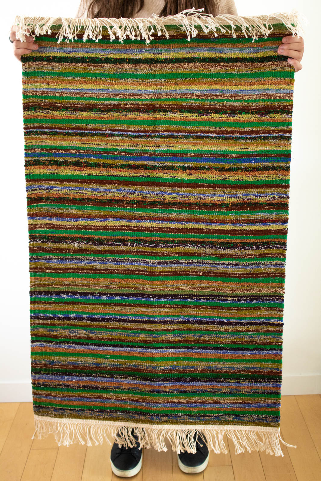 Hand-Loomed Sari Cloth Kilim Rug - Grass