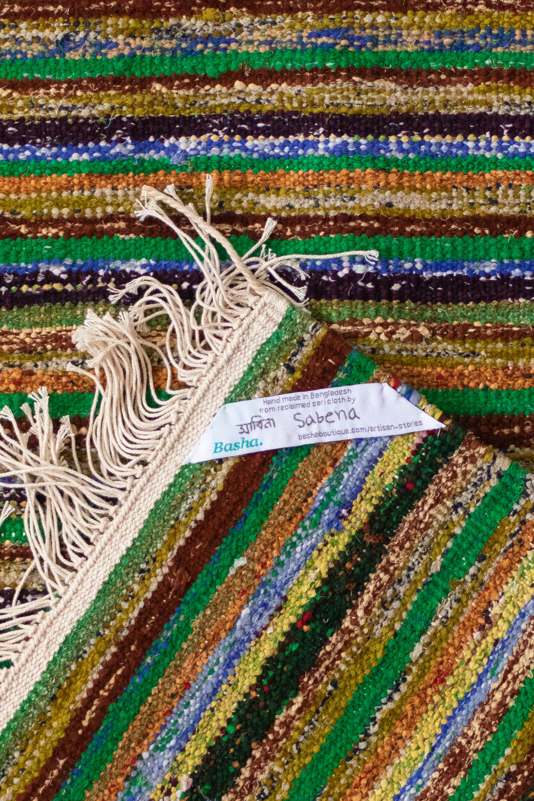 Hand-Loomed Sari Cloth Kilim Rug - Grass