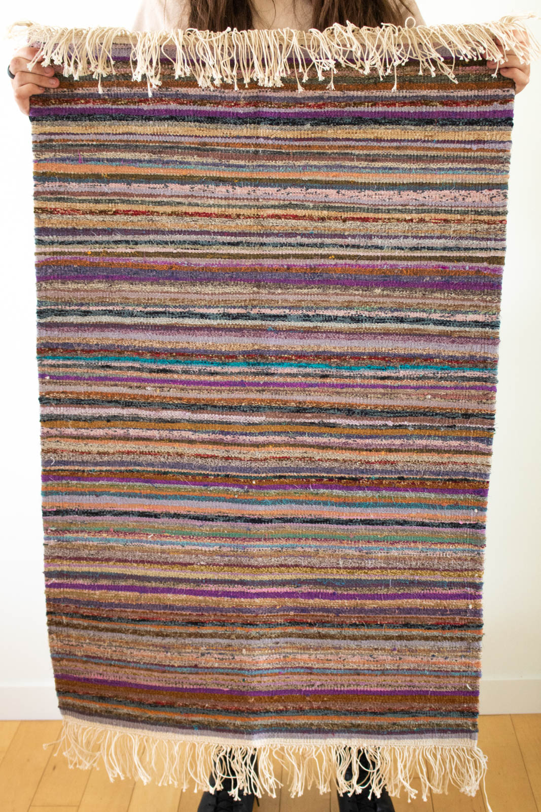 Hand-Loomed Sari Cloth Kilim Rug - Multi