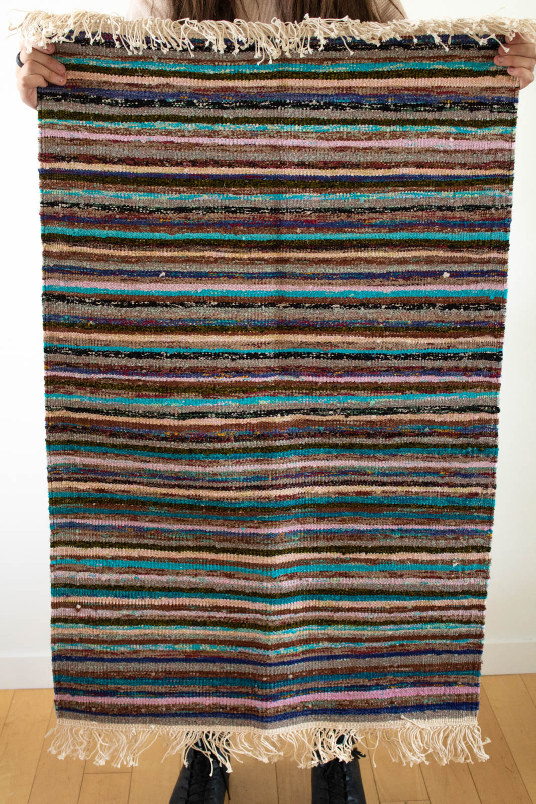 Hand-Loomed Sari Cloth Kilim Rug - Stripes