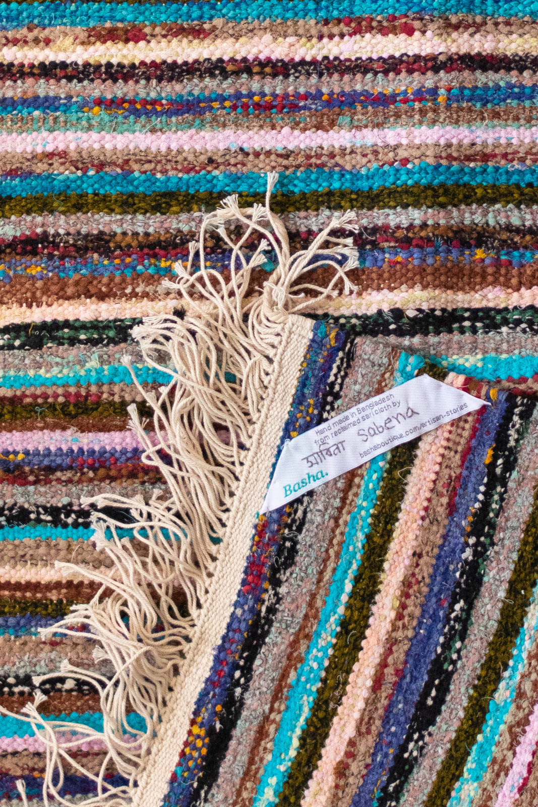 Hand-Loomed Sari Cloth Kilim Rug - Stripes