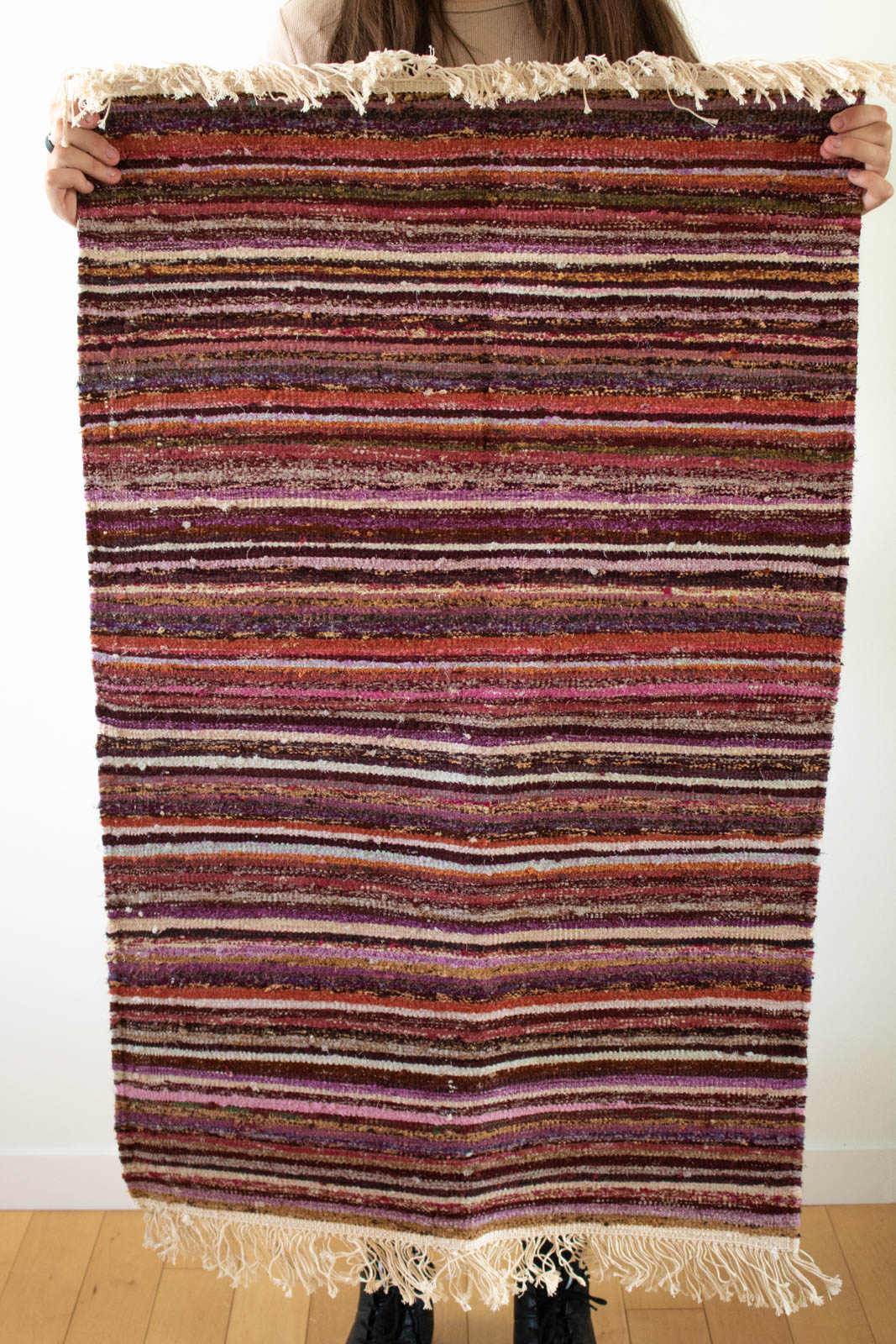 Hand-Loomed Sari Cloth Kilim Rug - Merlot