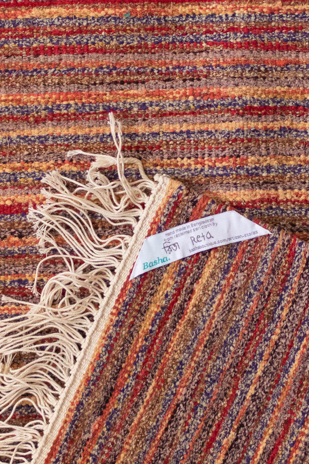Hand-Loomed Sari Cloth Kilim Rug - Depth