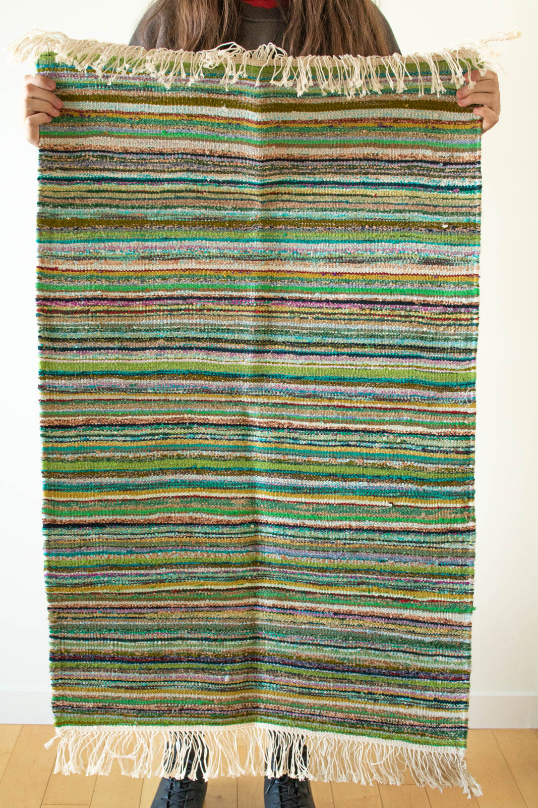 Hand-Loomed Sari Cloth Kilim Rug - Stacks
