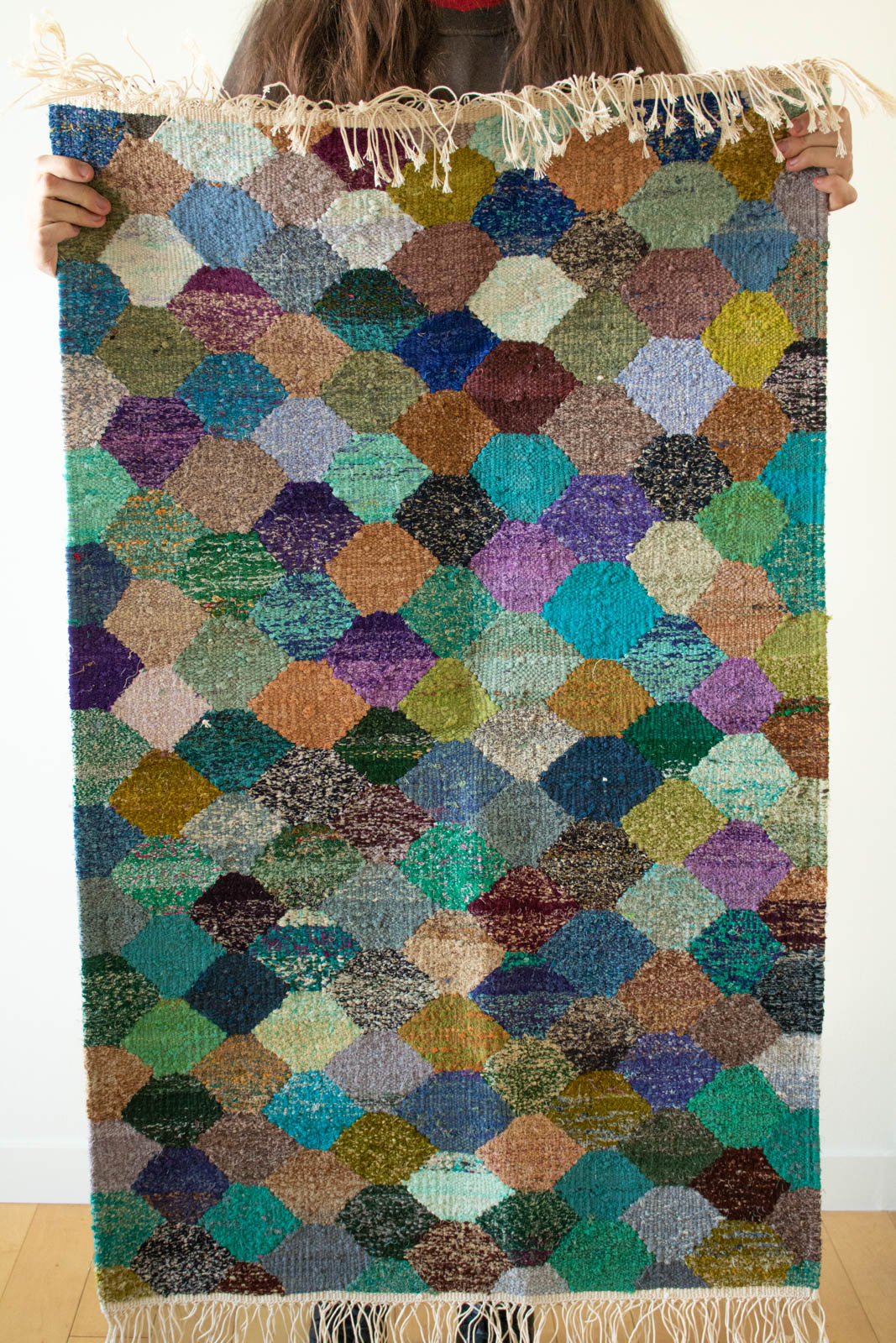 Hand-Loomed Sari Cloth Kilim Rug - Harlequin
