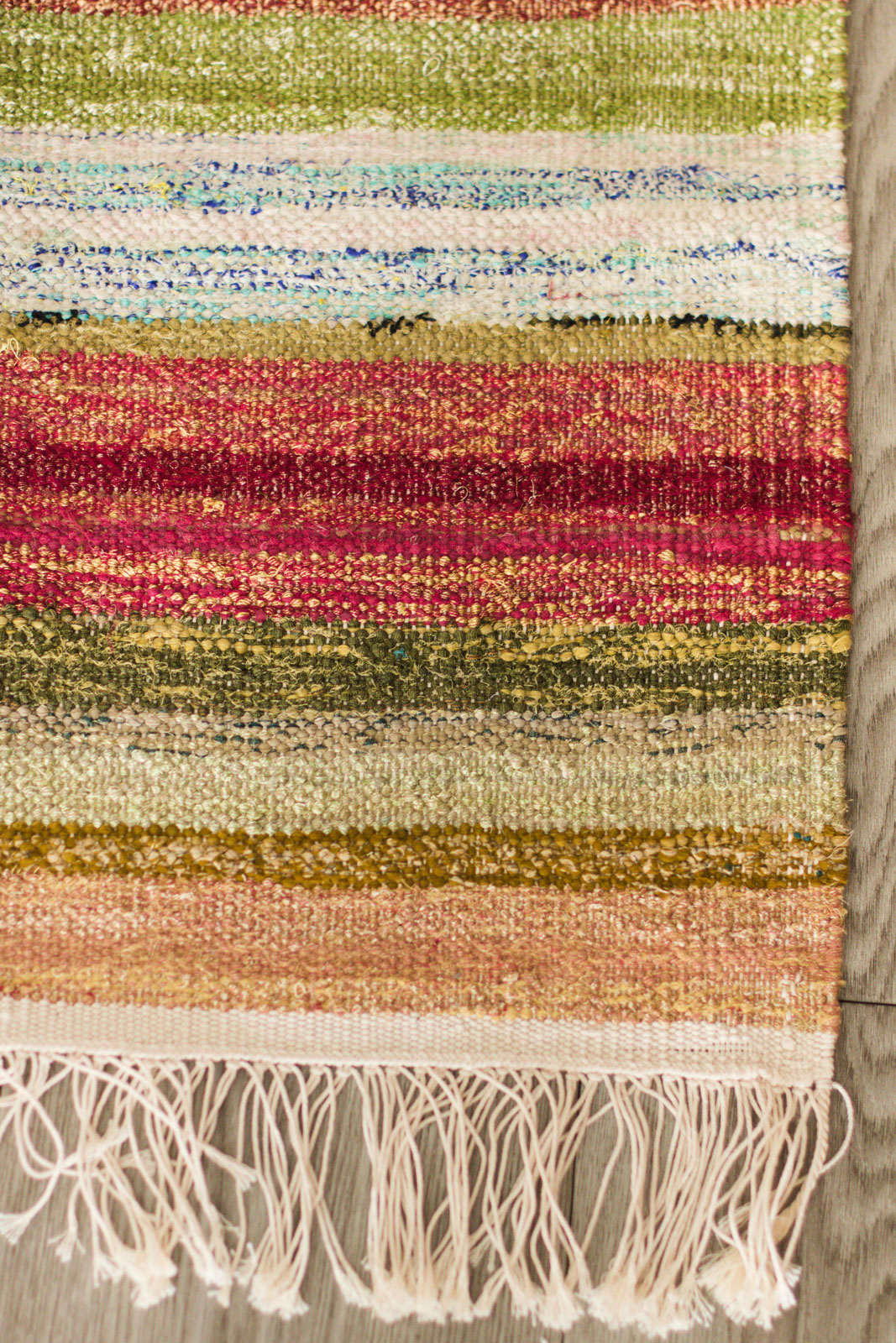 Hand-Loomed Sari Cloth Kilim Rug - Stripes