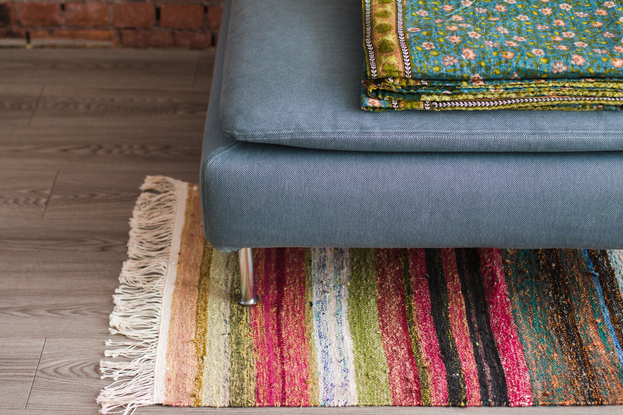 Hand-Loomed Sari Cloth Kilim Rug - Stripes