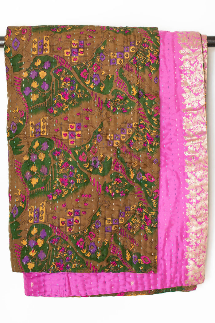 Kantha Silk Throw Blanket