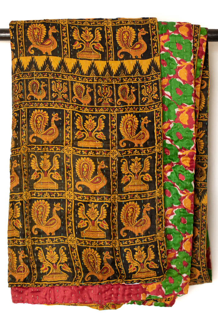Kantha Silk Throw Blanket