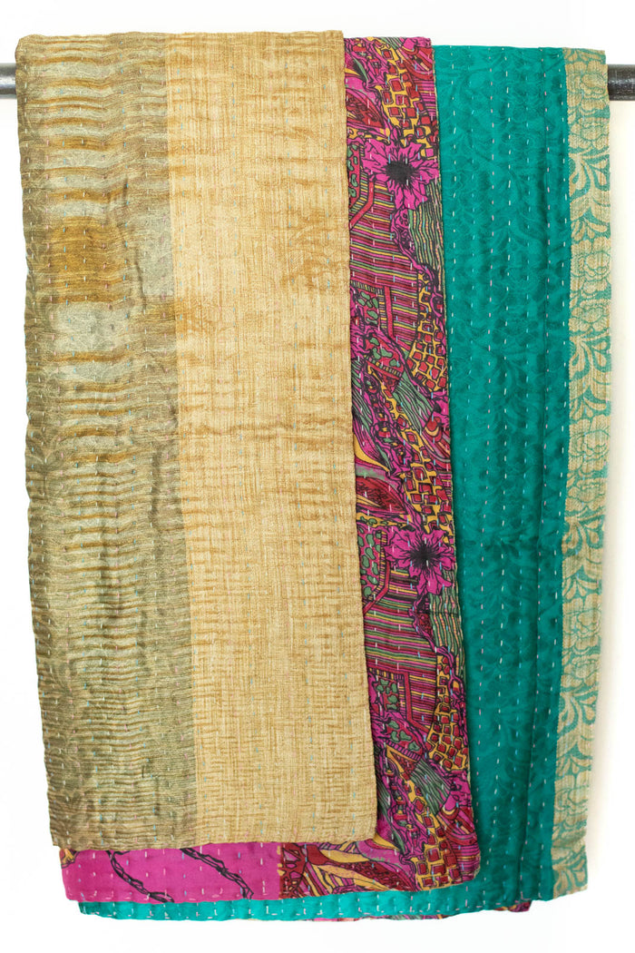 Kantha Silk Throw Blanket